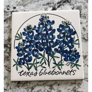 Vtg 1995 Kathryn Designs TEXAS BLUEBONNETS Ceramic Tile TRIVET
